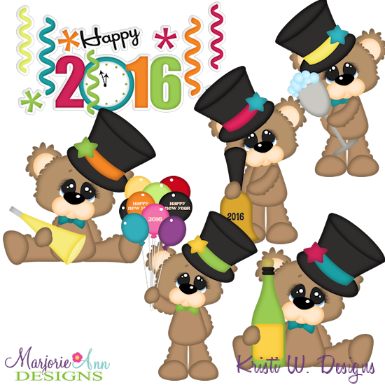 Bubbles The Bear New Year 2016 SVG Cutting Files + Clipart - Click Image to Close
